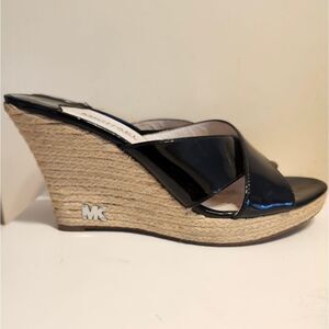 Michael Kors "Kami" Black Patent Leather Wedge Heel Sandals Sz. 9 Ret $229